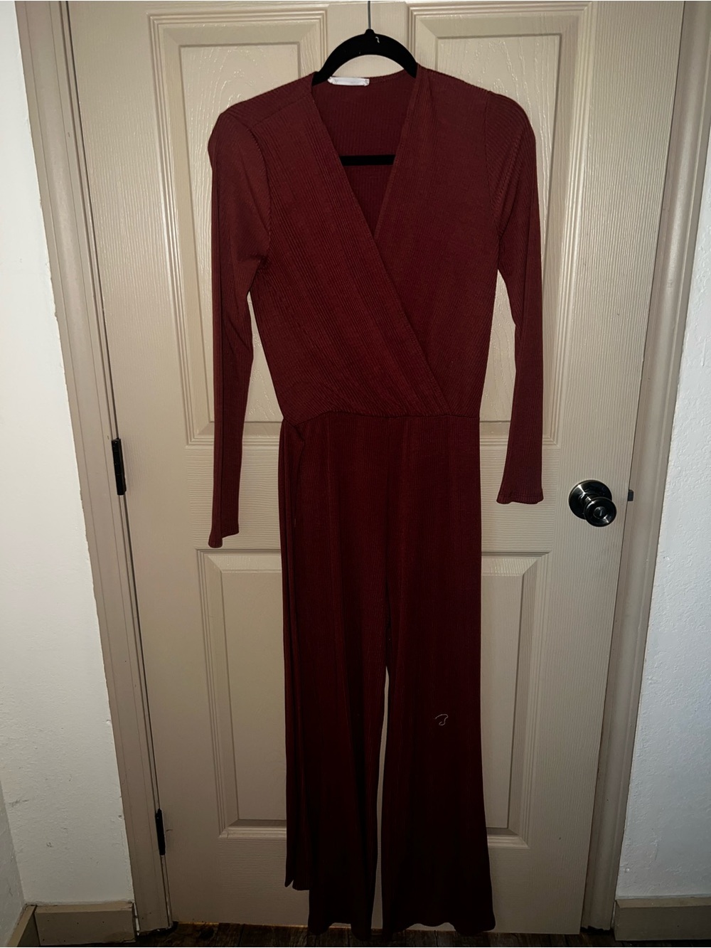 Ribbed Wrap-Front Jumpsuit in Mauve
